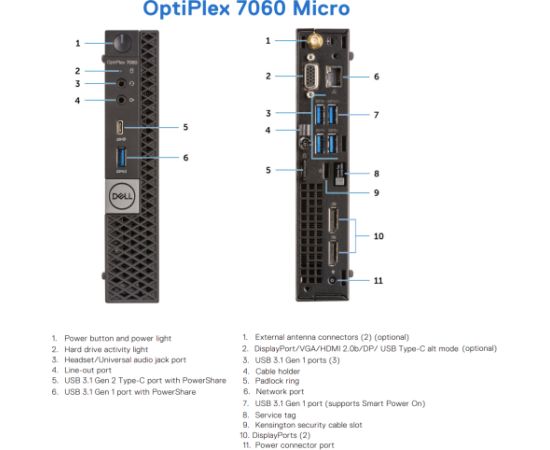 DELL Renewed Grade A OptiPlex 7060 Micro Intel Core i5 i5‑8500T 16 GB SSD 128 GB Intel UHD Graphics 630 Windows 11 Pro Atjaunoti personālie datori