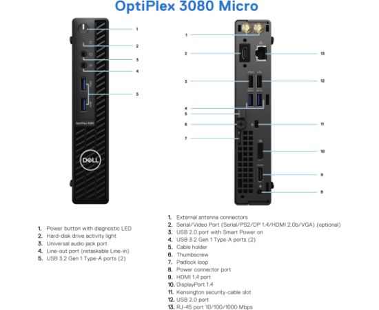 DELL Renewed Grade A OptiPlex 3080 Micro Intel Core i5 i5‑10500T 8 GB SSD 256 GB Intel UHD Graphics 630 Windows 11 Pro Kомпьютеры после ремонта