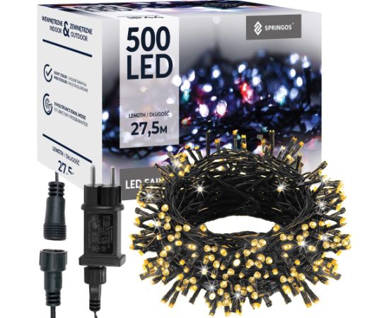 Eлочные огни Springos CL0544  500 светодиодов теплый белый + холодный белый вспышка 27,5 м освещение IP44 Ziemassvētku lampiņas, LED virtenes