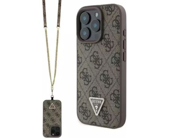 Guess Leather Metal Logo Strass Crossbody Case Aizsargapvalks Priekš Apple iPhone 16 Pro Max Neoriģinālie Maciņi