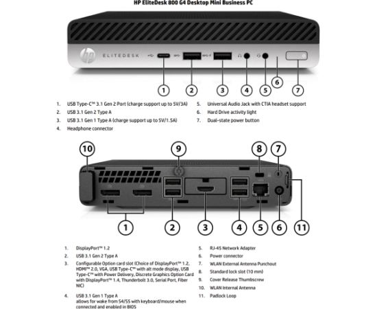 HP Renewed Grade B EliteDesk 800 G4 Intel Core i5 i5-8500T 8 GB SSD 256 GB Intel UHD Graphics 630 Windows 11 Pro Kомпьютеры после ремонта