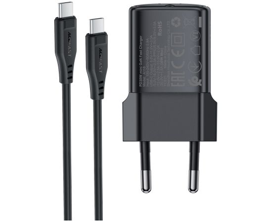 Сетевая зарядка Acefast A118 30W GaN USB-C + USB-C to USB-C cable 1.2m черная Зарядные устройства