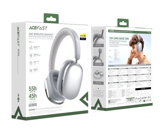 Wireless headphones Acefast H9 ANC silver Austiņas