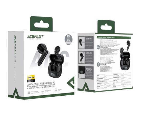 Wireless headphones Acefast W2 ANC black Austiņas