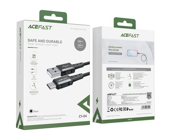 USB cable Acefast C1-04 USB-A to USB-C 1.2m black Data USB kabeļi