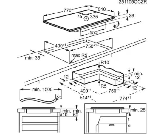Electrolux EIS82550I Indukcijas virsma 700.sērija SenseBoil (SLIM-FIT) 80cm Iebūvējama virsma - Indukcijas