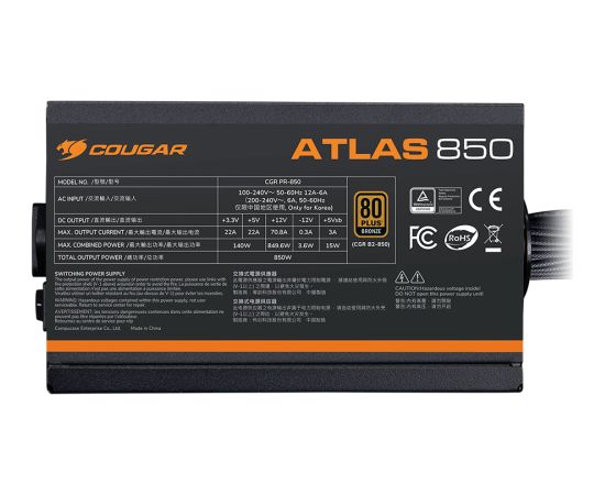 COUGAR ATLAS 750 PSU, 80 plus Bronze, 750W (ATX 3.1) Datoru barošanas bloki