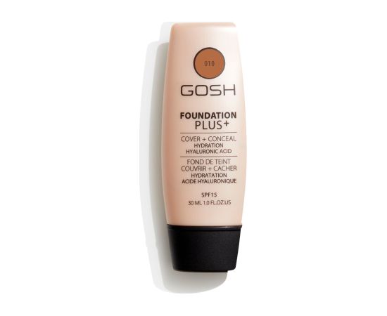 Gosh, Foundation Plus+, Liquid Foundation & Concealer 2-In-1, 010, Tan, SPF 15, 30 ml *Tester Smaržas - NESAKĀRTOTS