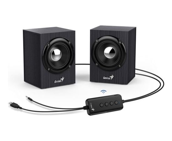 Genius loudspeakers SP-HF385BT, 2.0, 4W, black, volume control, BT, wooden, 3,5 mm jack/ bluetooth, 150Hz-20kHz Новинки Компьютерная техника