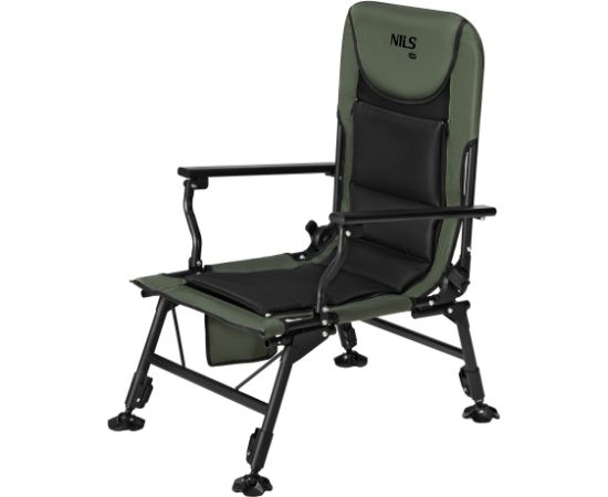 NC2703 ZAĻI-MELNS ZVEJAS KRĒSLS AR KĀJU STRĀDU NILS CAMP Кемпинг стулья