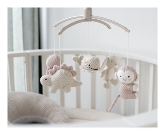 Baby's only muzikālais karuselis, dzīvnieki, 0+, Old pink/ Warm linen - BO-815.023.061.50 Игрушки для малышей