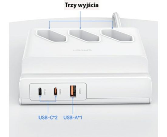 USAMS Listwa zasilająca 65W Super Si Fast Charging USB Extension Socket EU biały|white CC160TC01 (US-CC160) Jaunumi - Datori