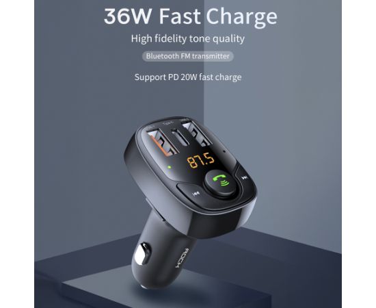 OEM Rock Transmiters FM B301 MP3, Bluetooth - 2xUSB | Type C | micro SD | 36W melns Auto FM Transmiteri un Carplay ierīces