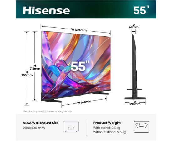 Hisense 55E7S Hi-QLED TV (139 cm (55 inches), black, UltraHD/4K, triple tuner) Телевизоры