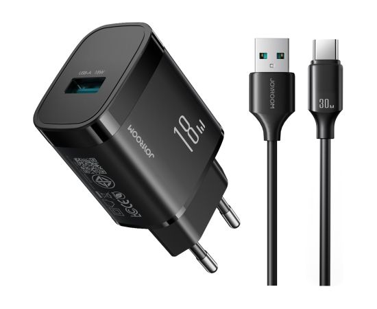 Сетевая зарядка Joyroom JR-TF4 18W USB-A + USB-A to USB-C cable 1.0m черная Зарядные устройства