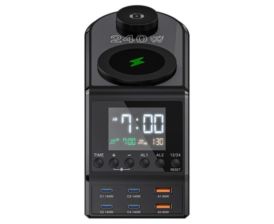 Blitzwolf BW-FW10 alarm clock with charger 2xUSB-A, 4xUSB-C, 240W Jaunumi - Datori