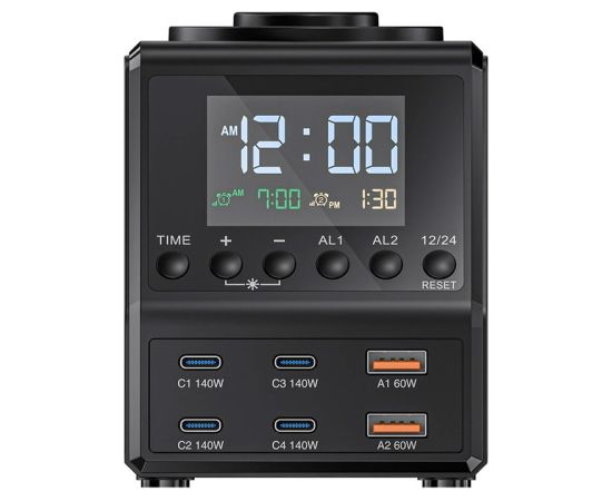 Blitzwolf BW-FW10 alarm clock with charger 2xUSB-A, 4xUSB-C, 240W Jaunumi - Datori