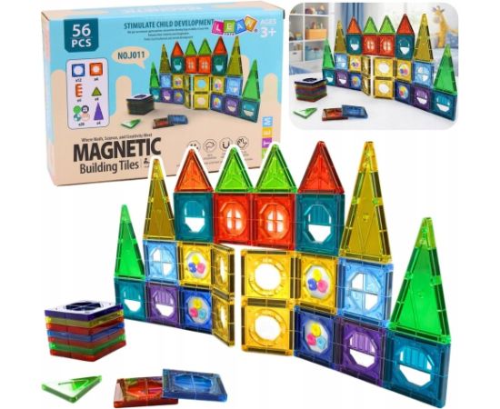 LeanToys Zestaw Klocki Magnetyczne Konstrukcyjne 3D Okienka Panele Kolorowe 56 el. Конструкторы