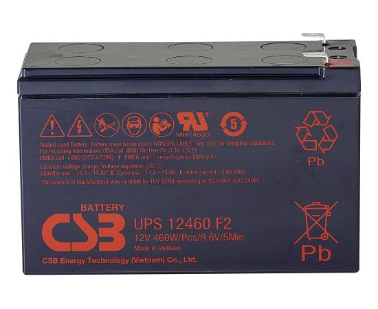 CSB Battery Battery 12V, 9Ah, AGM UPS12460F2 460 W UPS Nepārtrauktā barošana
