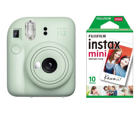 Fujifilm Instax Mini 12 Camera, Mint Green + instax mini glossy(10pl) Moment Foto Kameras