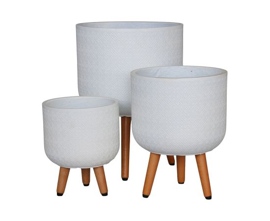 Plant holder SKY SELENA D30xH39.5cm, white, with wood legs Новости, мебель, дом