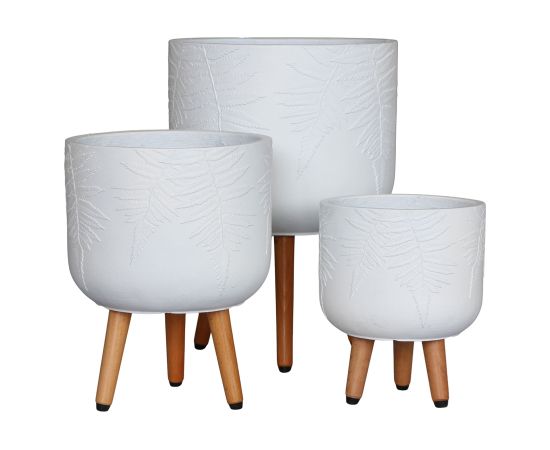 Plant holder SKY FERN D37xH52.3cm, white, with wood legs Новости, мебель, дом