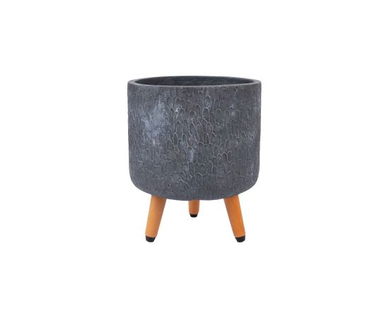 Plant holder SKY EDEN D27xH32.1cm, dark grey, with wood legs Новости, мебель, дом