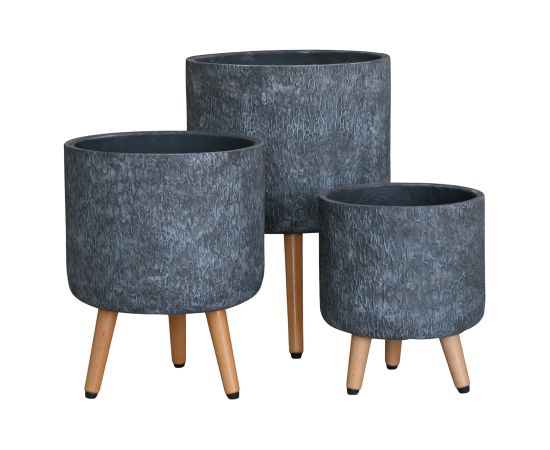 Plant holder SKY EDEN D37xH52.3cm, dark grey, with wood legs Новости, мебель, дом