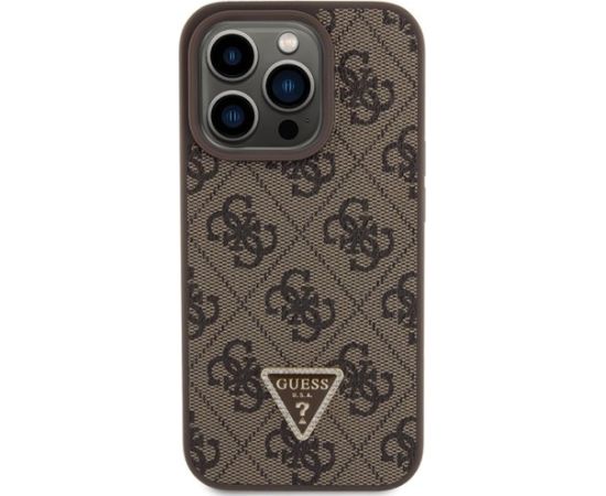 Guess PU Leather 4G Triangle Strass Case Aizsargapvalks Priekš iPhone 15 Pro Neoriģinālie Maciņi