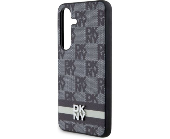 DKNY PU Leather Checkered Pattern and Stripe Case Aizsargapvalks priekš Samsung Galaxy S24 / melns Neoriģinālie Maciņi