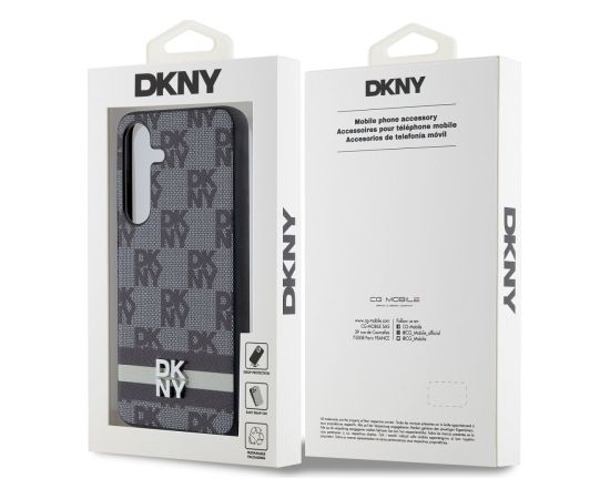 DKNY PU Leather Checkered Pattern and Stripe Case Aizsargapvalks priekš Samsung Galaxy S24 / melns Neoriģinālie Maciņi