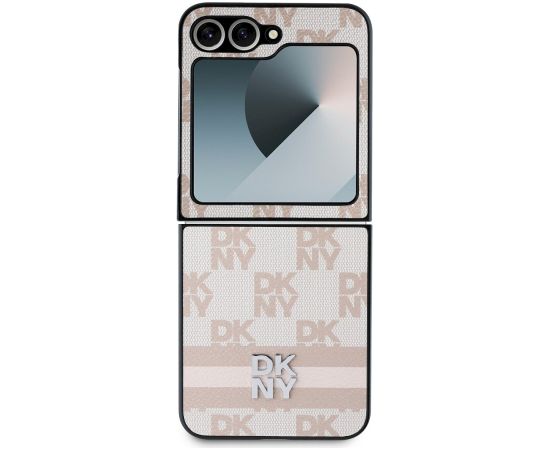 DKNY PU Leather Checkered Pattern and Stripe Case Aizsargapvalks priekš Samsung Galaxy Z Flip 6/7 FE / rozā Neoriģinālie Maciņi