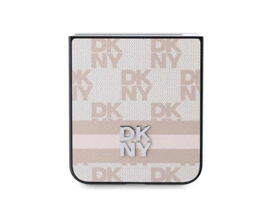 DKNY PU Leather Checkered Pattern and Stripe Case Aizsargapvalks priekš Samsung Galaxy Z Flip 6/7 FE / rozā Neoriģinālie Maciņi