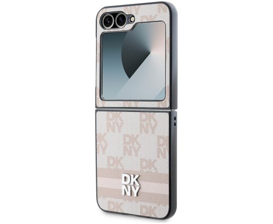 DKNY PU Leather Checkered Pattern and Stripe Case Aizsargapvalks priekš Samsung Galaxy Z Flip 6/7 FE / rozā Neoriģinālie Maciņi