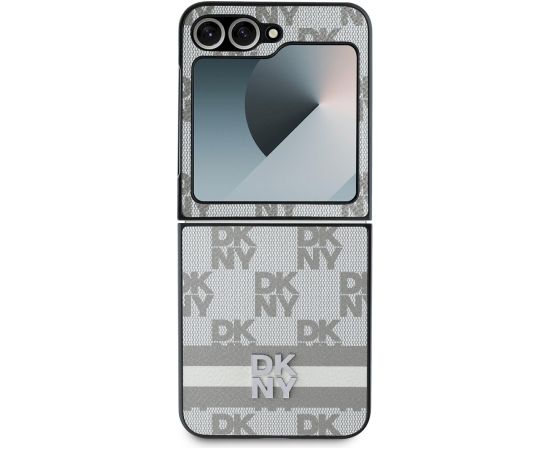 DKNY PU Leather Checkered Pattern and Stripe Case Aizsargapvalks priekš Samsung Galaxy Z Flip 6/7 FE / bēšs Neoriģinālie Maciņi