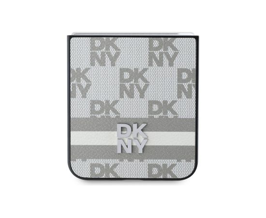 DKNY PU Leather Checkered Pattern and Stripe Case Aizsargapvalks priekš Samsung Galaxy Z Flip 6/7 FE / bēšs Neoriģinālie Maciņi