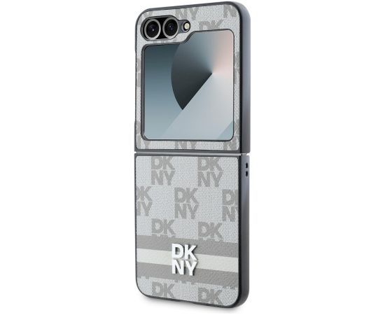 DKNY PU Leather Checkered Pattern and Stripe Case Aizsargapvalks priekš Samsung Galaxy Z Flip 6/7 FE / bēšs Neoriģinālie Maciņi