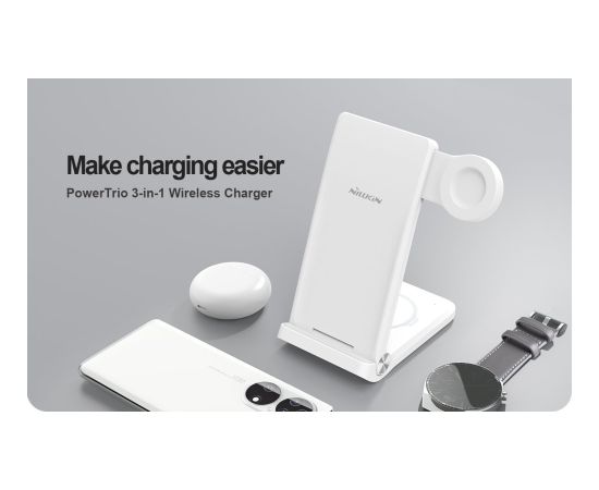 Nillkin PowerTrio 3in1 Wireless Charger Bezvadu lādētājs priekš Samsung Watch / balts Bezvadu telefonu lādētāji