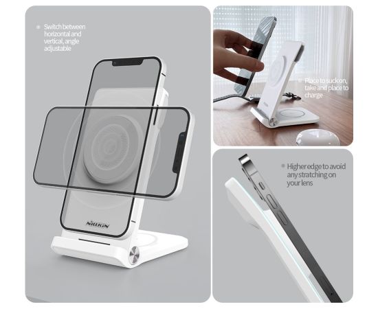 Nillkin PowerTrio 3in1 Wireless Charger MagSafe Bezvadu lādētājs 3in1 priekš Samsung Watch / balts Bezvadu telefonu lādētāji