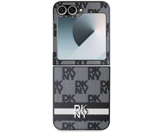 DKNY PU Leather Checkered Pattern and Stripe Case Aizsargapvalks priekš Samsung Galaxy Z Flip 6/7 FE / melns Neoriģinālie Maciņi