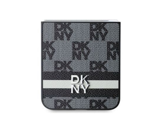 DKNY PU Leather Checkered Pattern and Stripe Case Aizsargapvalks priekš Samsung Galaxy Z Flip 6/7 FE / melns Neoriģinālie Maciņi