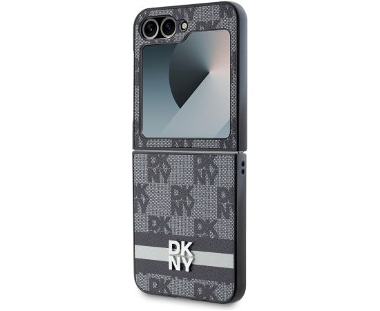 DKNY PU Leather Checkered Pattern and Stripe Case Aizsargapvalks priekš Samsung Galaxy Z Flip 6/7 FE / melns Neoriģinālie Maciņi