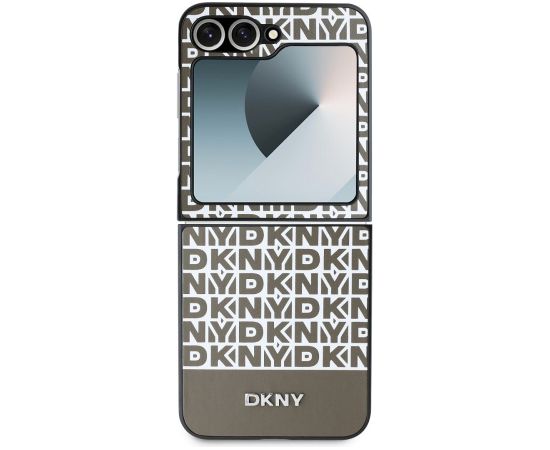 DKNY PU Leather Repeat Pattern Bottom Stripe Case Защитный чехол для Samsung Galaxy Z Flip 6/7 FE / коричневый Чехлы - альтернативные