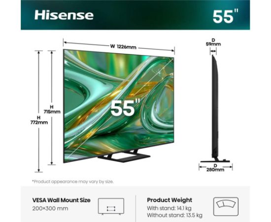 Hisense ULED 55E8S MiniLED (139 cm (55 inches), black/dark gray, UltraHD/4K, triple tuner, subwoofer, 144Hz panel) Televizori