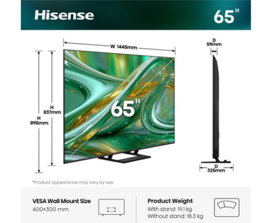 Hisense ULED 65E8S MiniLED (164 cm (65 inches), black/dark gray, UltraHD/4K, triple tuner, subwoofer, 144Hz panel) Televizori