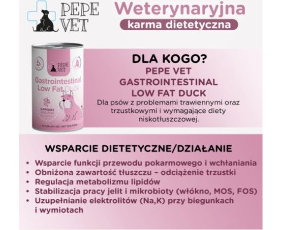 PAKA ZWIERZAKA Pepe Vet Gastrointestinal Low fat Duck - wet dog food - 400g Suņu barība
