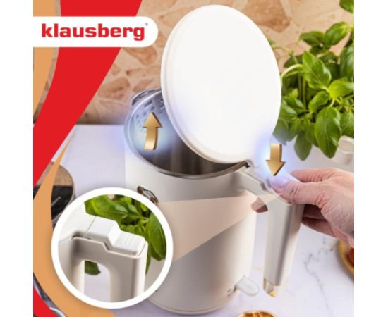Elektriskā tējkanna, 1.7 L, krēmkrāsas, 1500–1800 W, Klausberg KB 9004 Tējkannas (elektriskās)