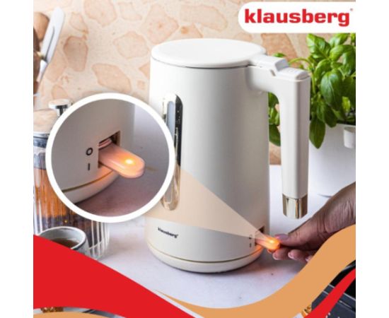 Elektriskā tējkanna, 1.7 L, krēmkrāsas, 1500–1800 W, Klausberg KB 9004 Tējkannas (elektriskās)