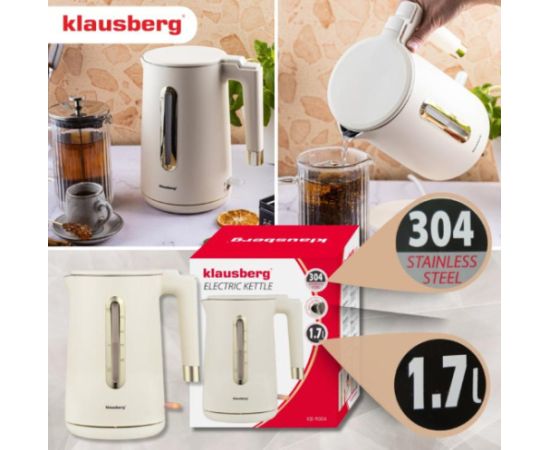 Elektriskā tējkanna, 1.7 L, krēmkrāsas, 1500–1800 W, Klausberg KB 9004 Tējkannas (elektriskās)