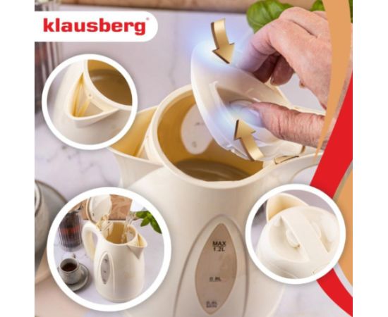 Elektriskā tējkanna, 1.2 L, krēmkrāsas, 900–1100 W, KB 9002, Klausberg Tējkannas (elektriskās)